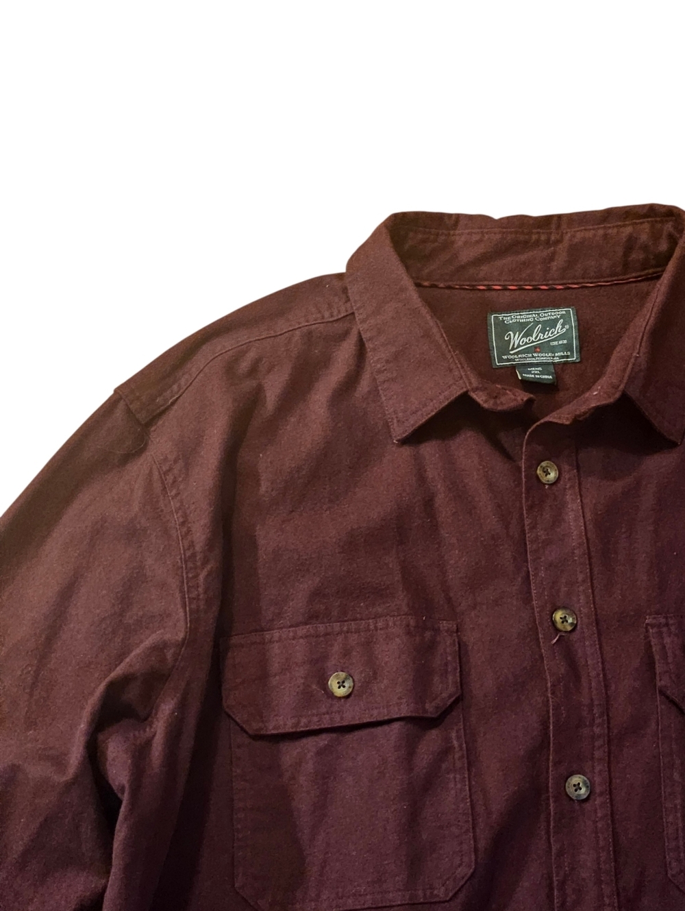 Woolrich Men's Button-Down Shirt - Burgundy Brushed Cotton Sz 2XL